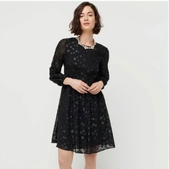 J Crew Black Shimmer Circle Dot Jacquard Holiday Dress Size 8 - Picture 1 of 5